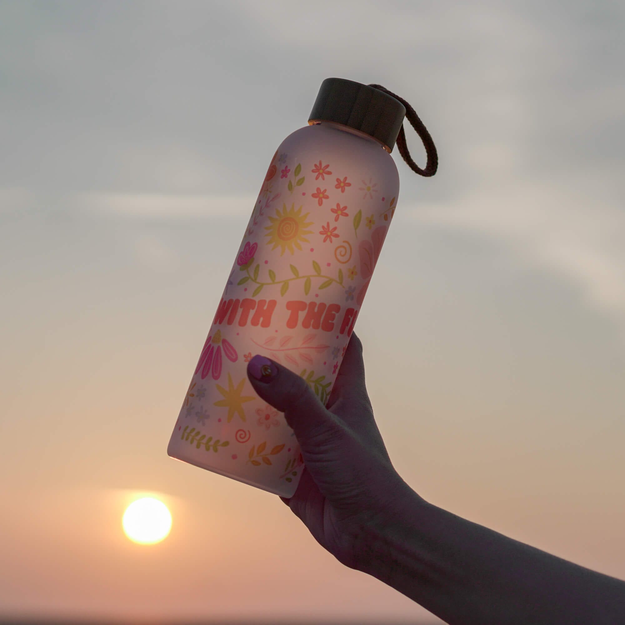 Go With The Flow Frosted Glass Water Bottle