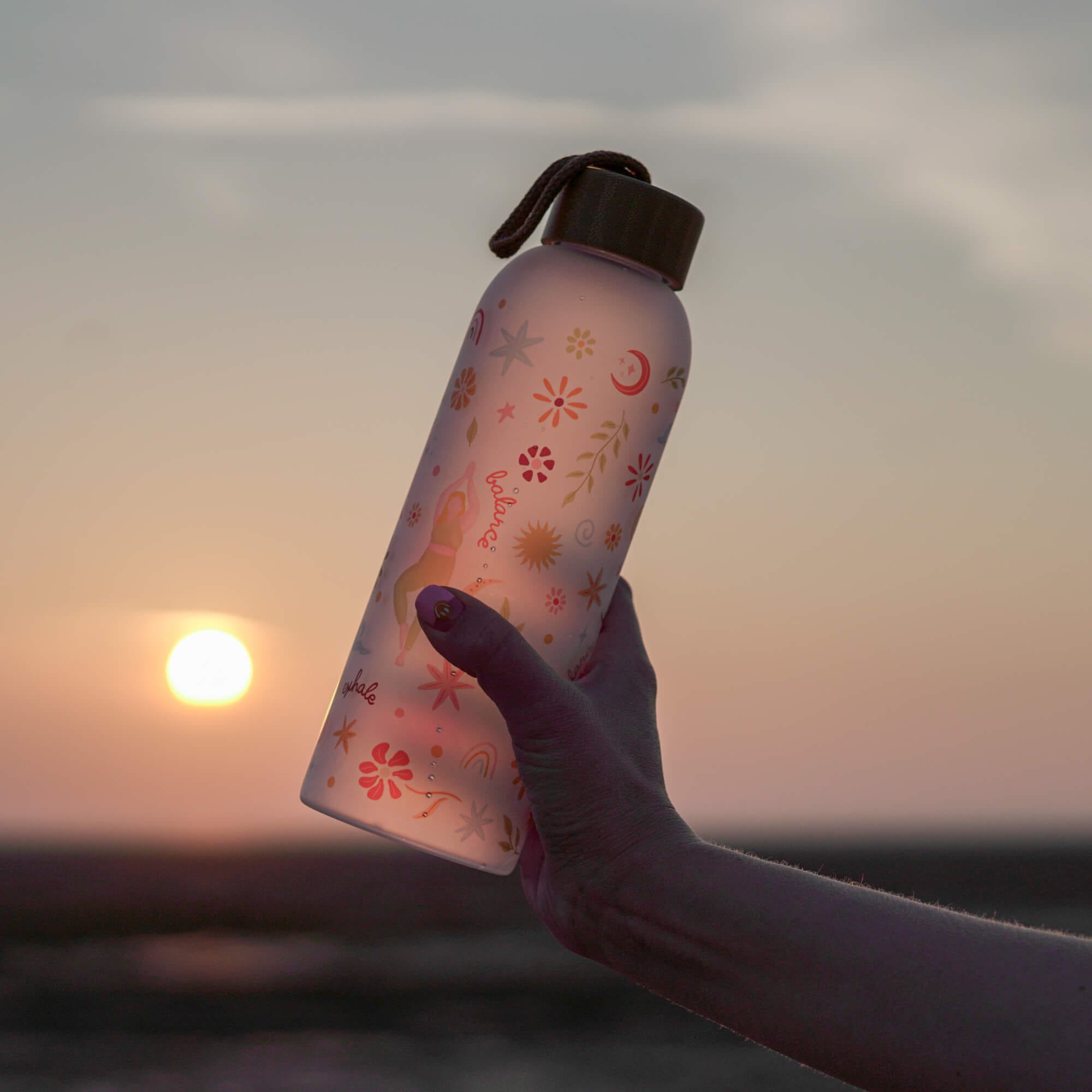 Yoga Girl Frosted Glass Water Bottle