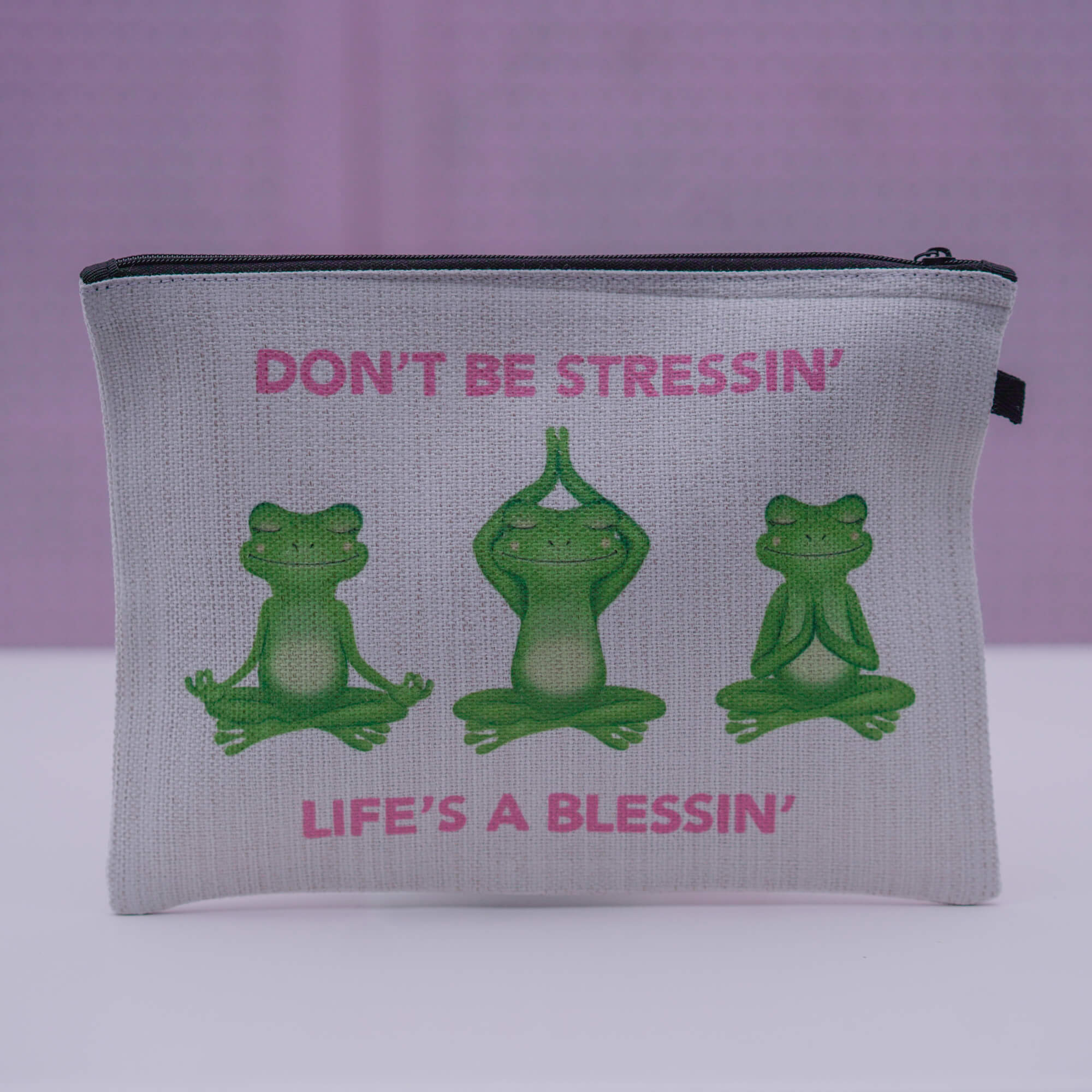 Yoga Frogs Linen Cosmetic Bag
