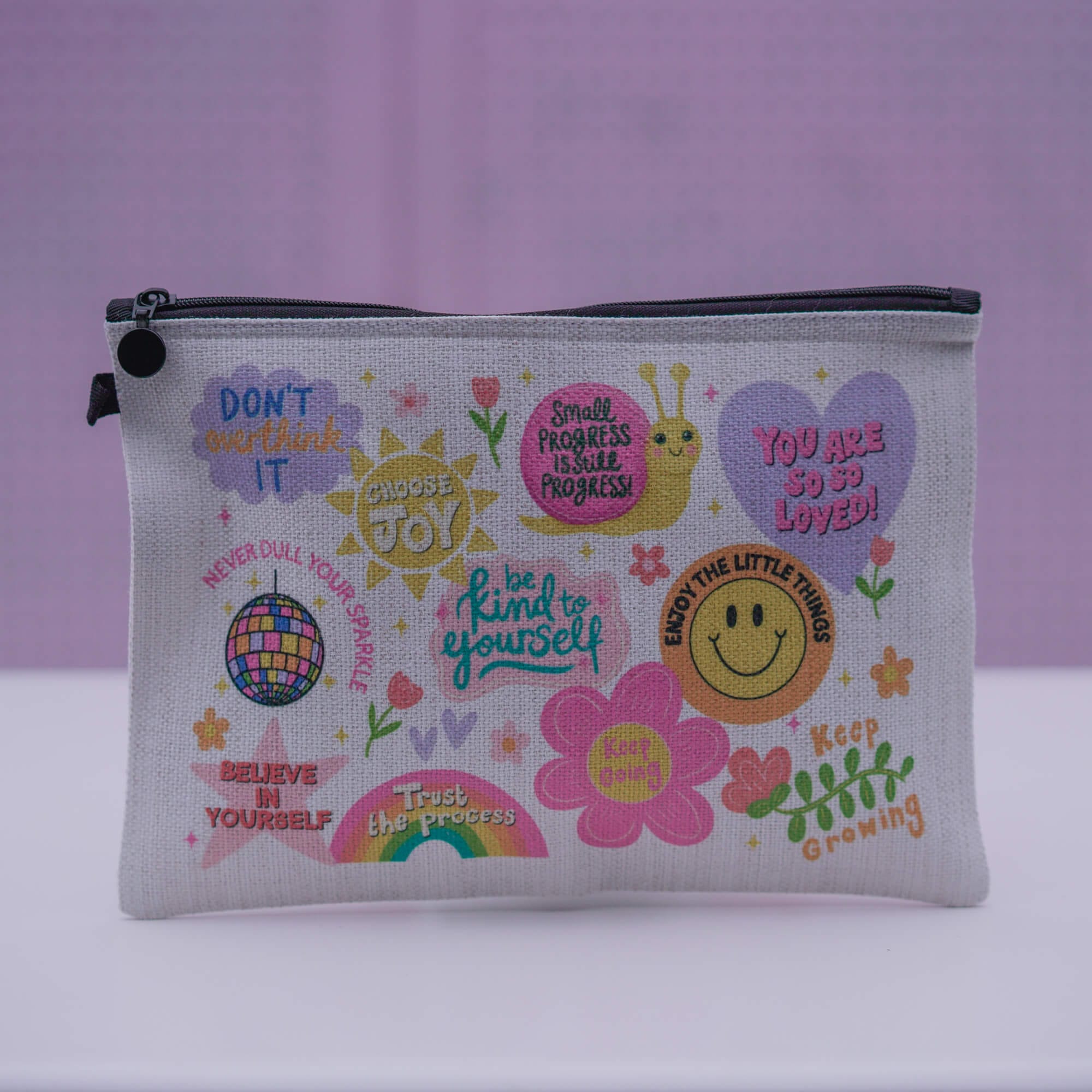 Positive Affirmations Linen Cosmetic Bag