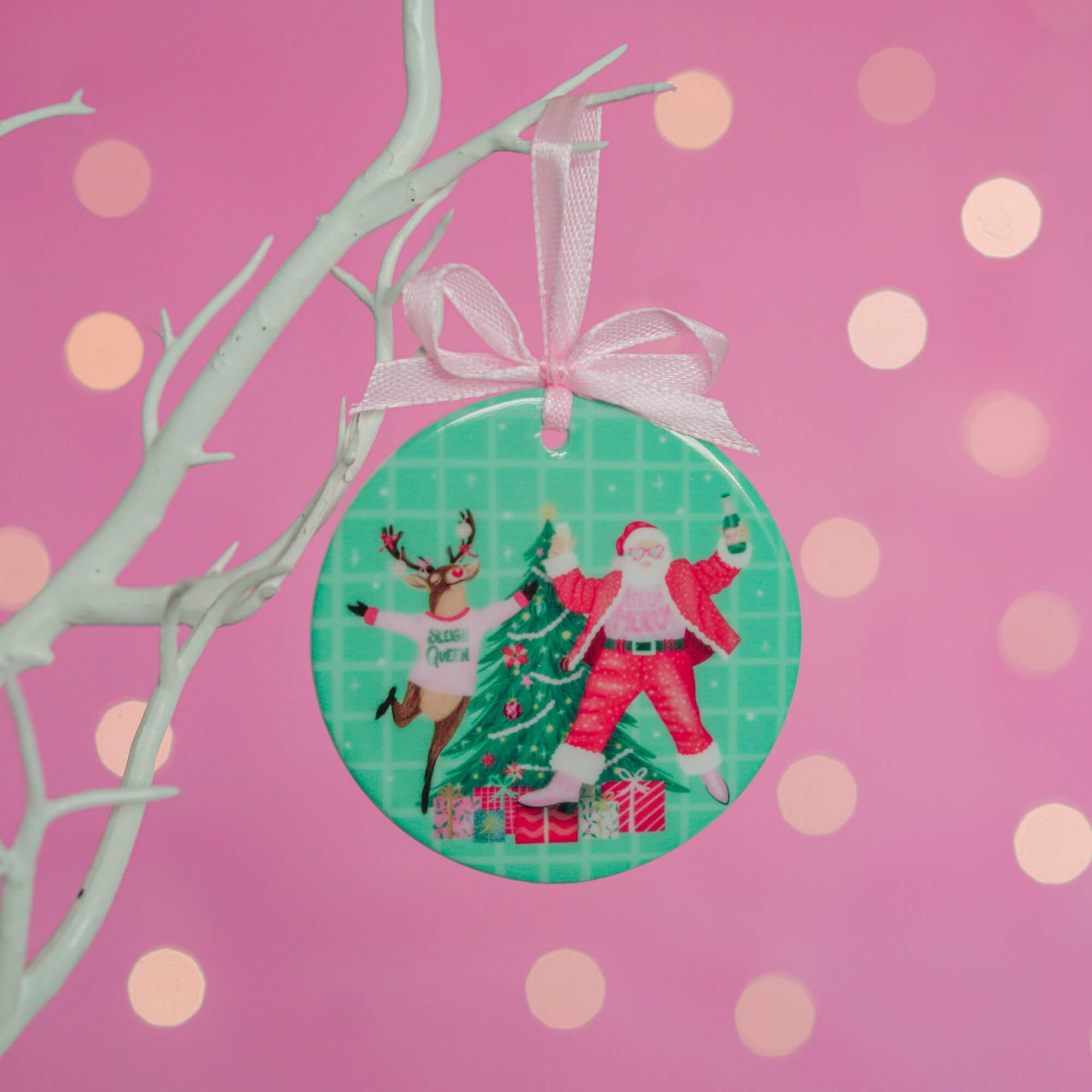 Santa & Rudolph Ceramic Bauble